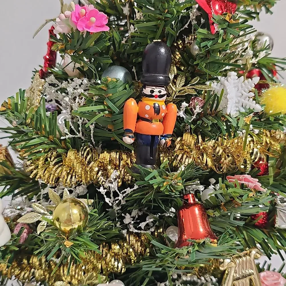 Artificial Tabletop Decorated Christmas Tree Santa Claus Topper Retro Kitsch